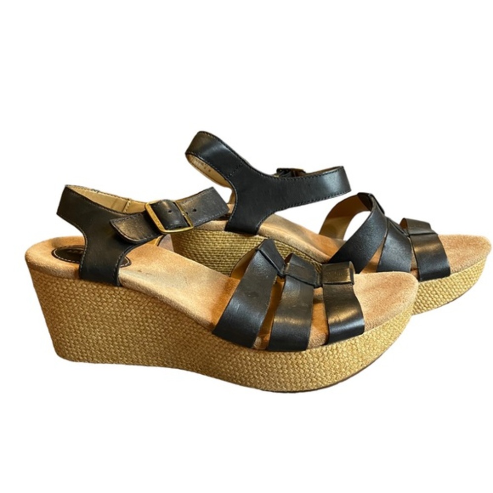 CLARKS ARTISAN Caslynn Harp Leather Wedge Espadrille Sandals 70s Y2K Jute 11